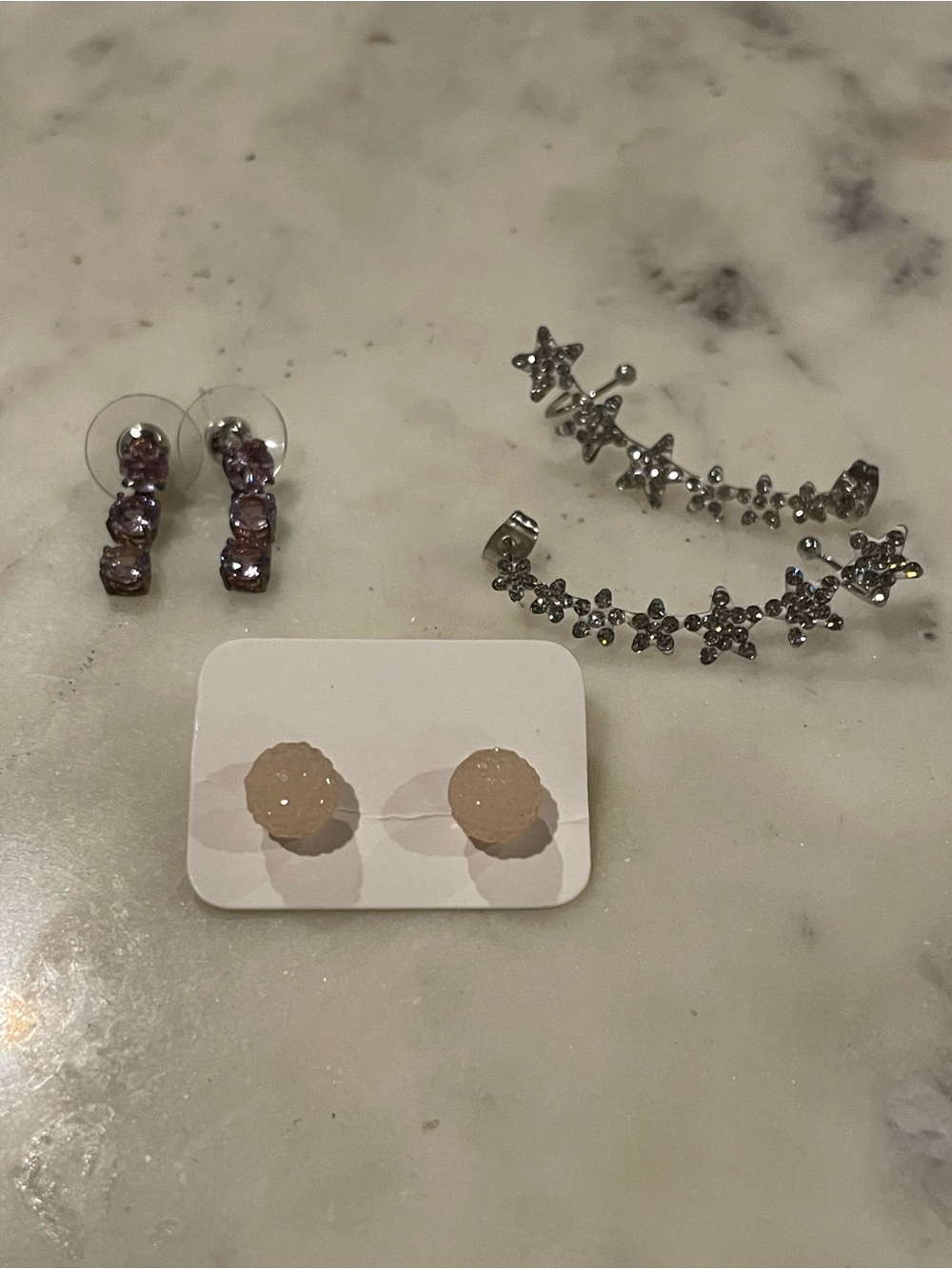 NWOT Silver Star Ear Crawler & Purple Crystal and Stud Earring Set